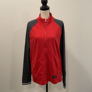 A&F red and gray cotton zip up lightweight jacket